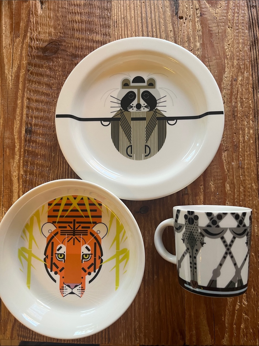 Rare find. Charley Harper and Todd Oldham for Fish’s Eddy Kids 3 piece set.